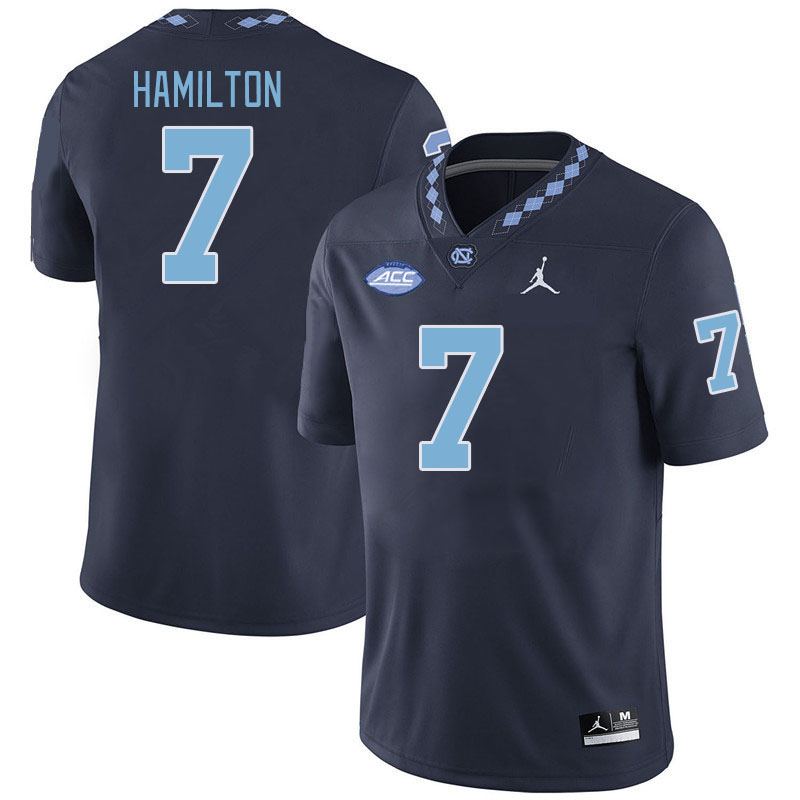 Men #7 Christian Hamilton North Carolina Tar Heels College Football Jerseys Stitched-Navy